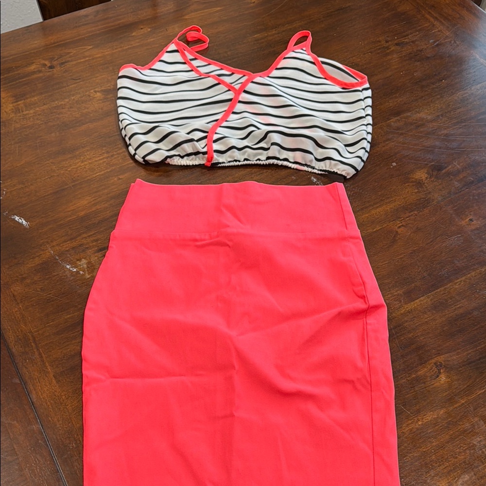 Chic Striped Top and Vibrant Skirt Set